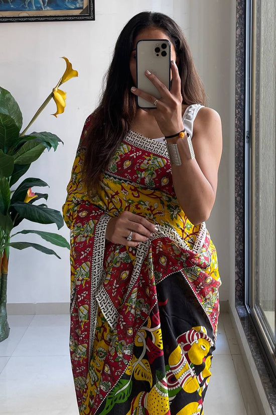 Mulmul Cotton Kalamkari Hand Block Print Saree