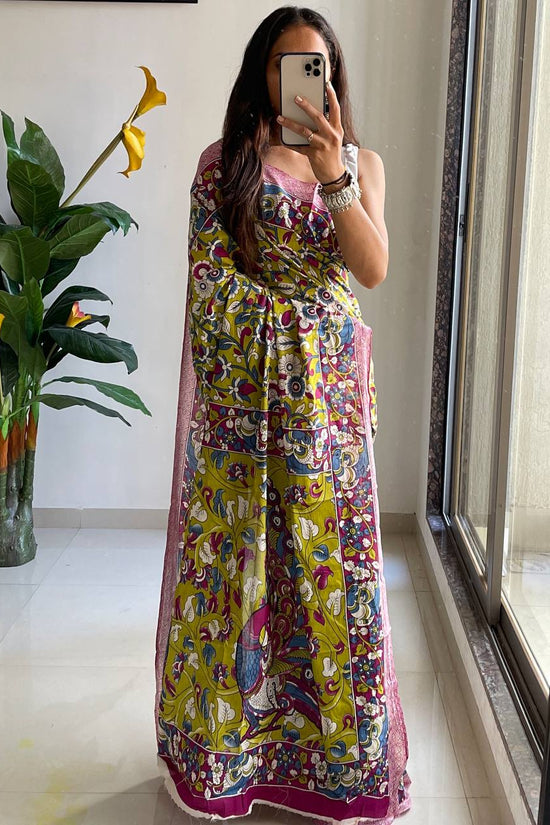 Woman's Mulmul Cotton Kalamkari Hand Block Print Saree