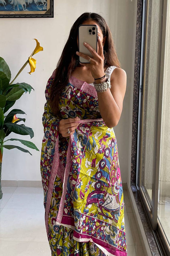 Woman's Mulmul Cotton Kalamkari Hand Block Print Saree