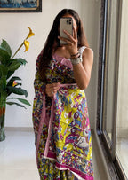 Woman's Mulmul Cotton Kalamkari Hand Block Print Saree