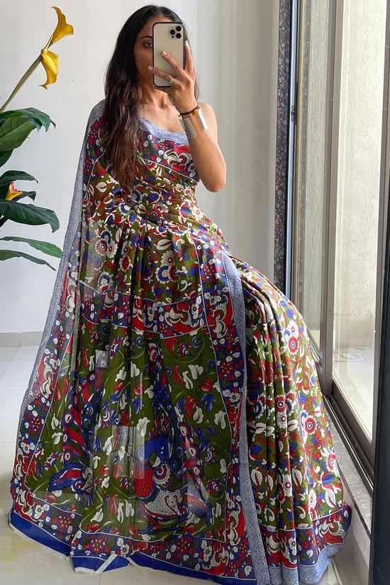 Woman's Mulmul Cotton Kalamkari Hand Block Print Saree