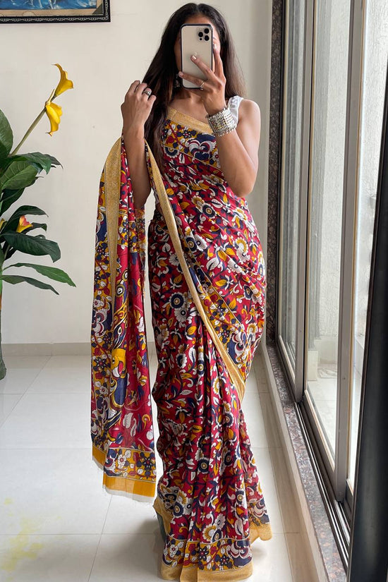 Woman's Mulmul Cotton Kalamkari Hand Block Print Saree