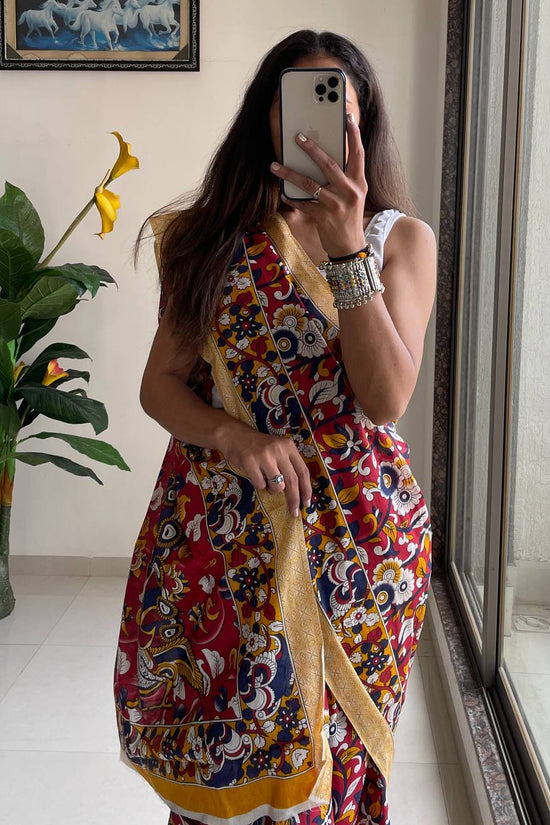 Woman's Mulmul Cotton Kalamkari Hand Block Print Saree