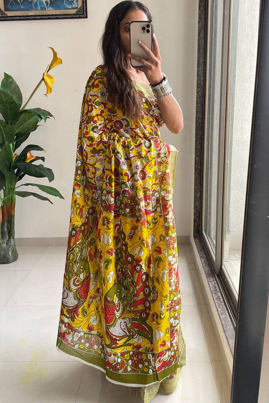 Woman's Mulmul Cotton Kalamkari Hand Block Print Saree