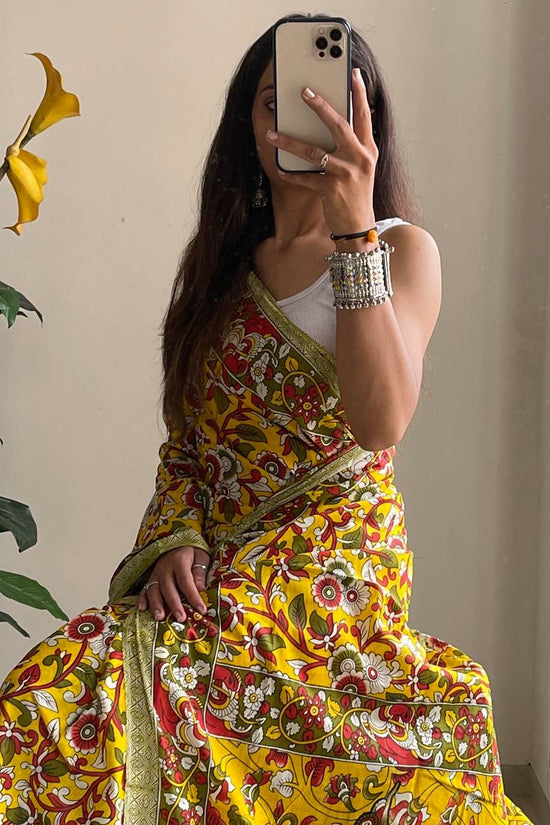Woman's Mulmul Cotton Kalamkari Hand Block Print Saree