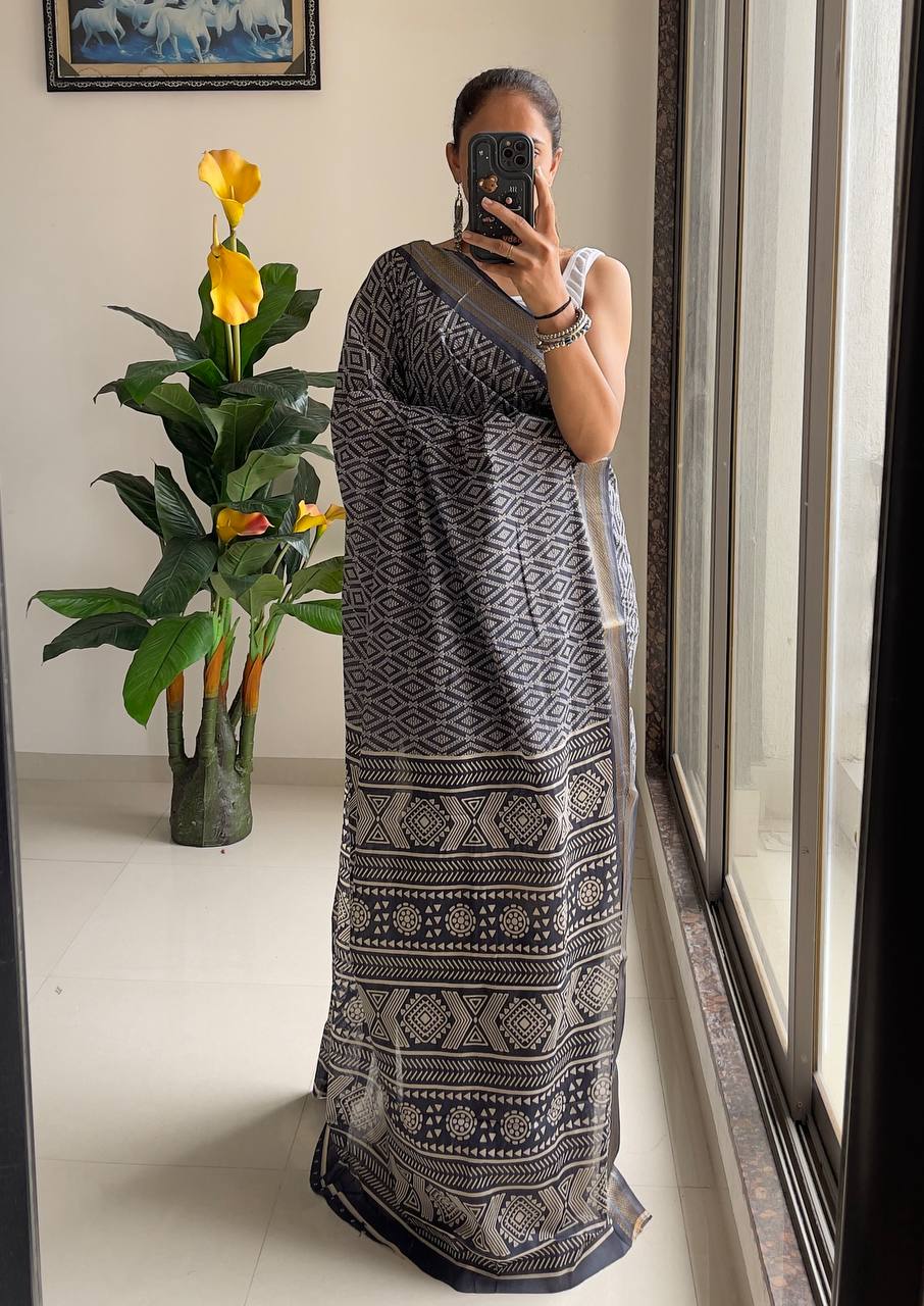 Bandhni Printed Elegance Mulmul Cotton Zari Border Saree