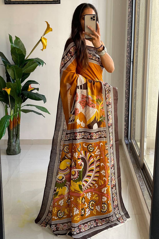 Trendy Mulmul Cotton Kalamkari Hand Block Print Saree