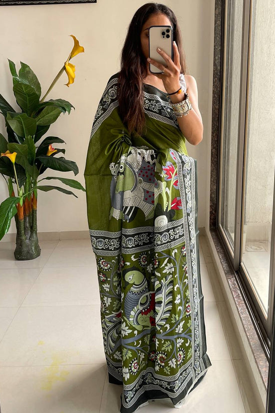 Trendy Mulmul Cotton Kalamkari Hand Block Print Saree