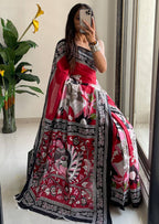 Trendy Mulmul Cotton Kalamkari Hand Block Print Saree