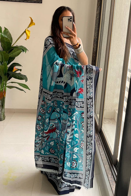 Trendy Mulmul Cotton Kalamkari Hand Block Print Saree