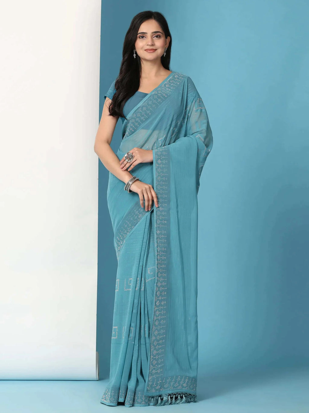 Georgette  Siroski Diamond Work Saree
