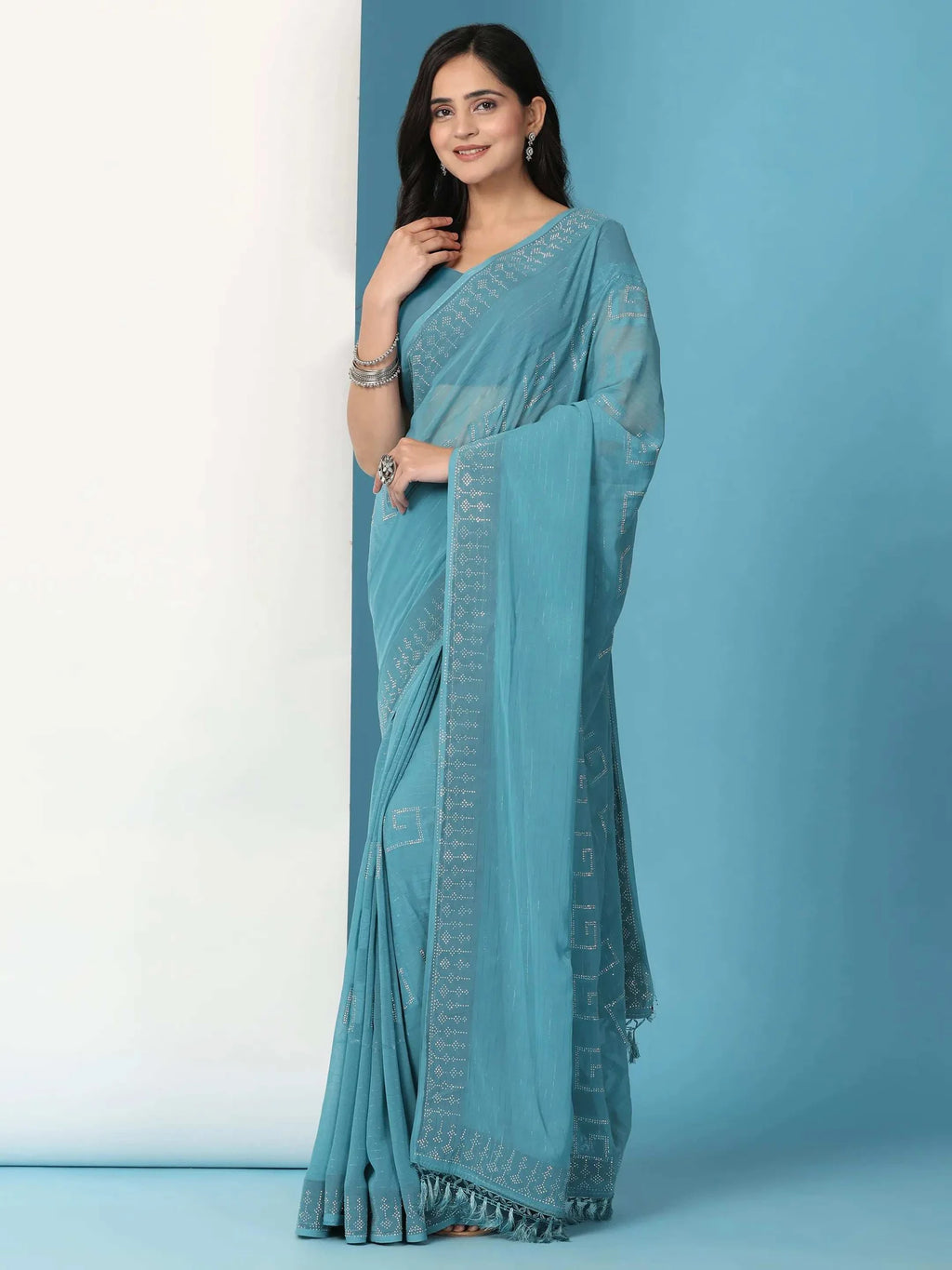 Georgette  Siroski Diamond Work Saree