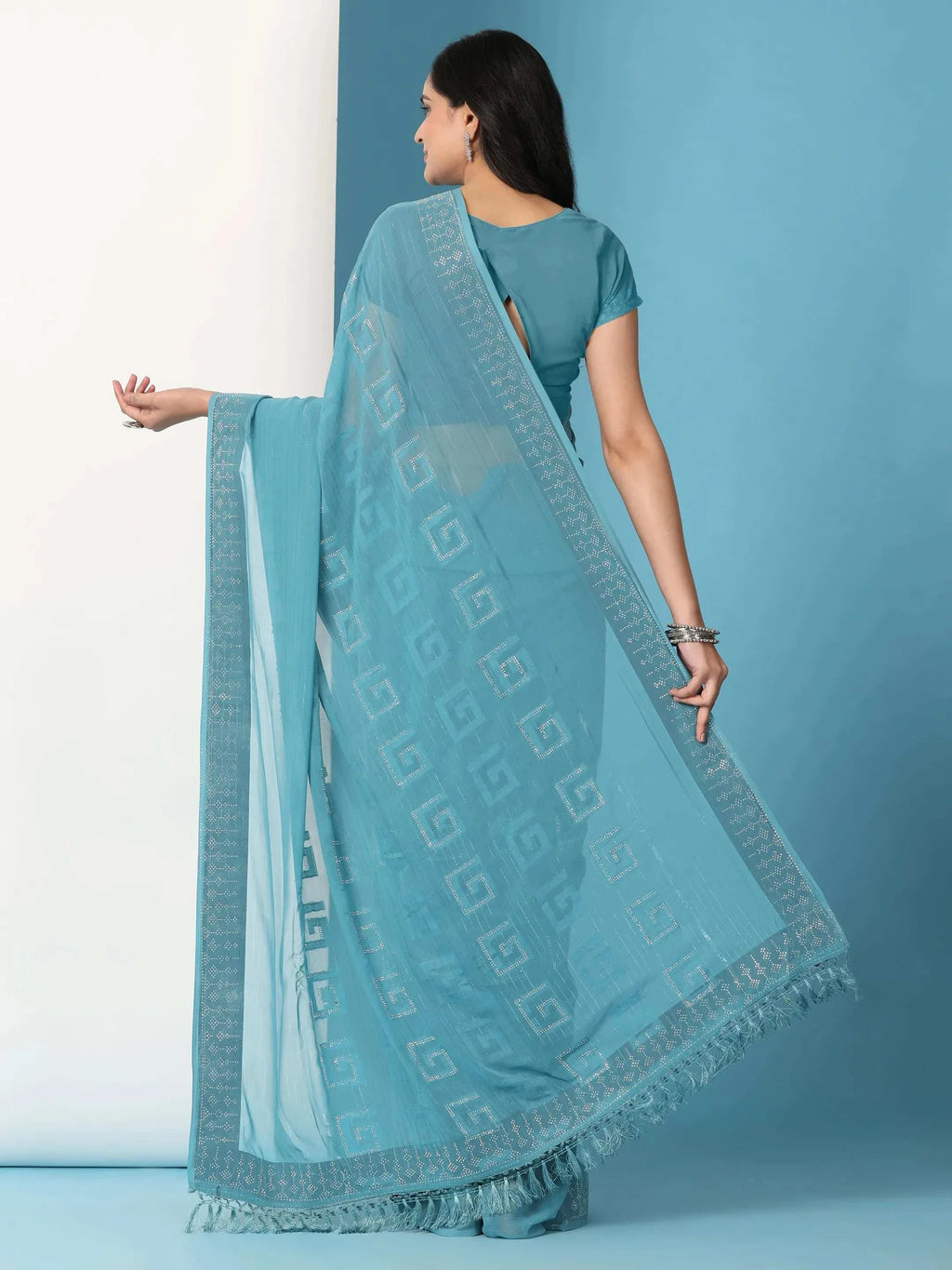 Georgette  Siroski Diamond Work Saree
