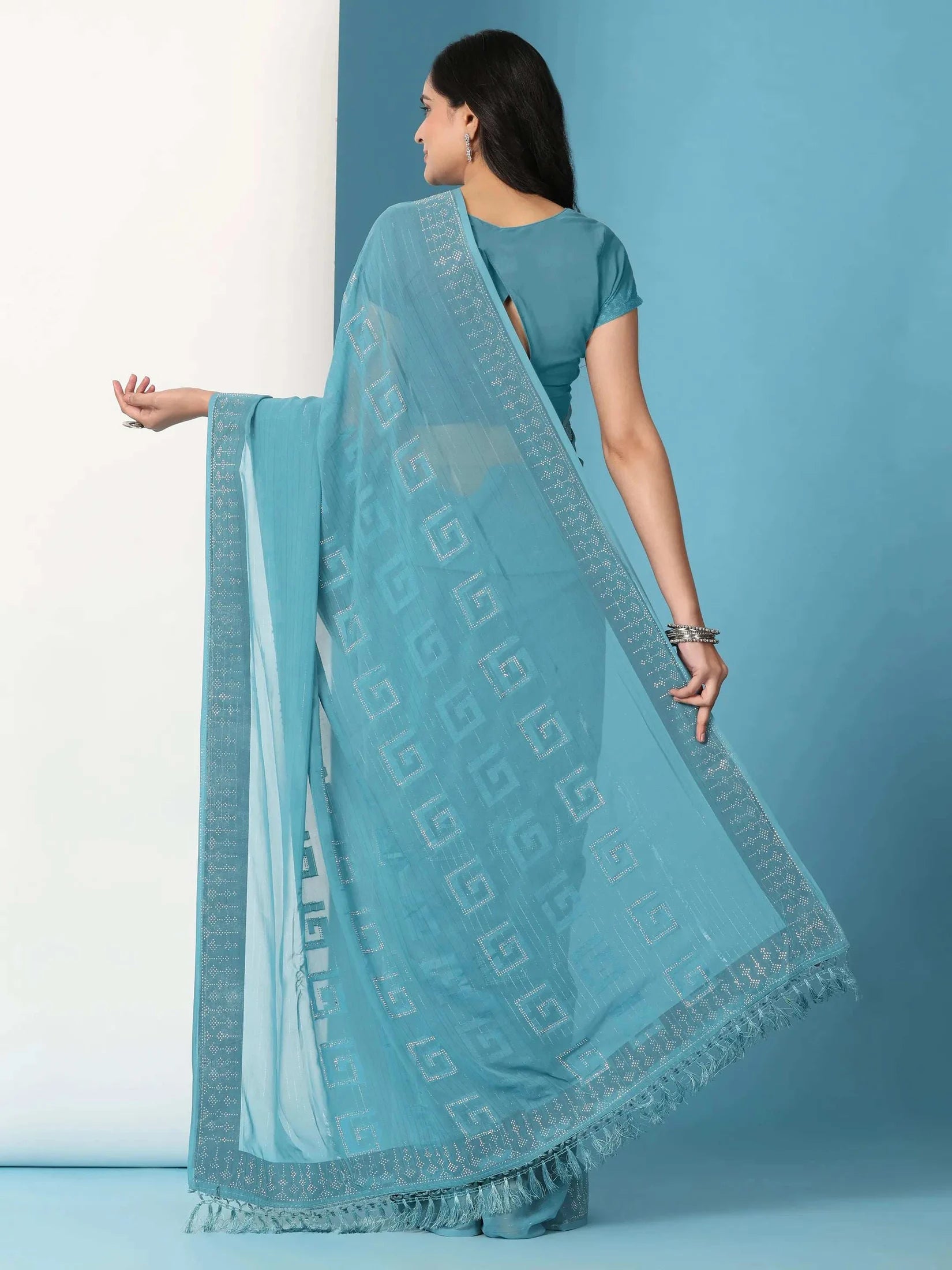 Georgette  Siroski Diamond Work Saree