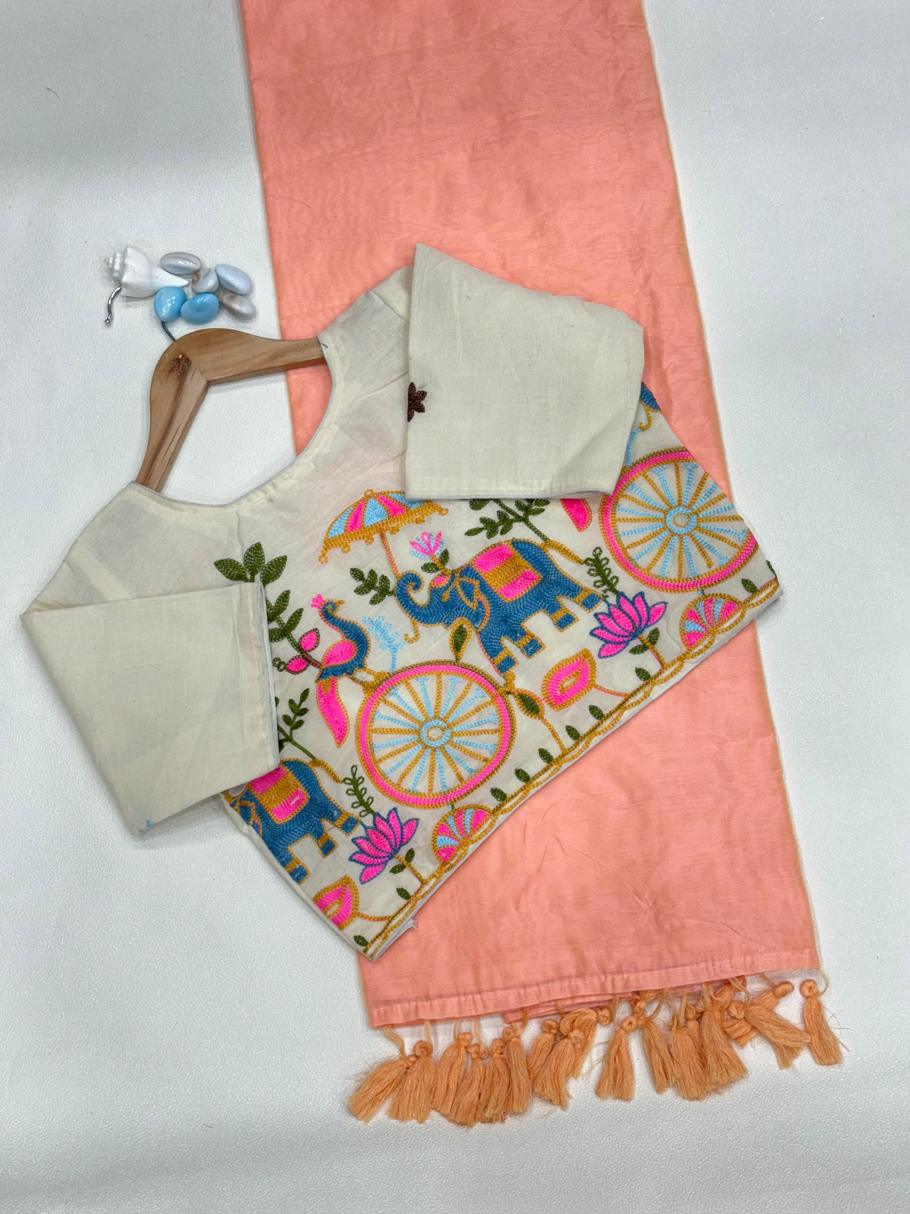 Chanderi Saree & Heavy Multi-Work Embroidered Stitch Blouse Set