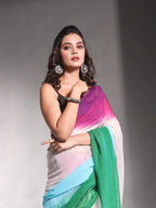 Multicolor Striped Cotton Linen Printed Saree