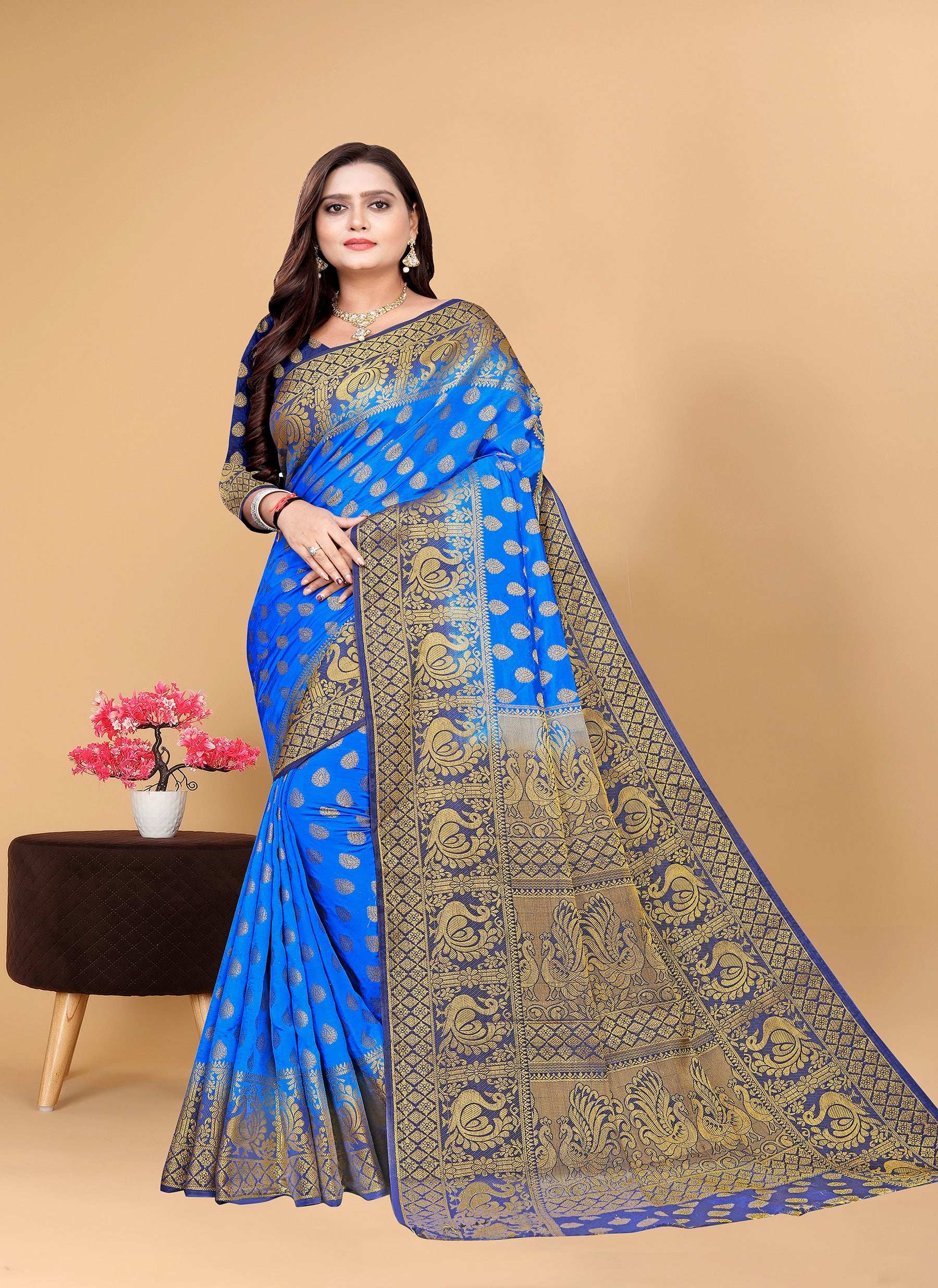 Pionex Woven Kanjivaram Banarasi Jacquard Nylon Silk Sarees