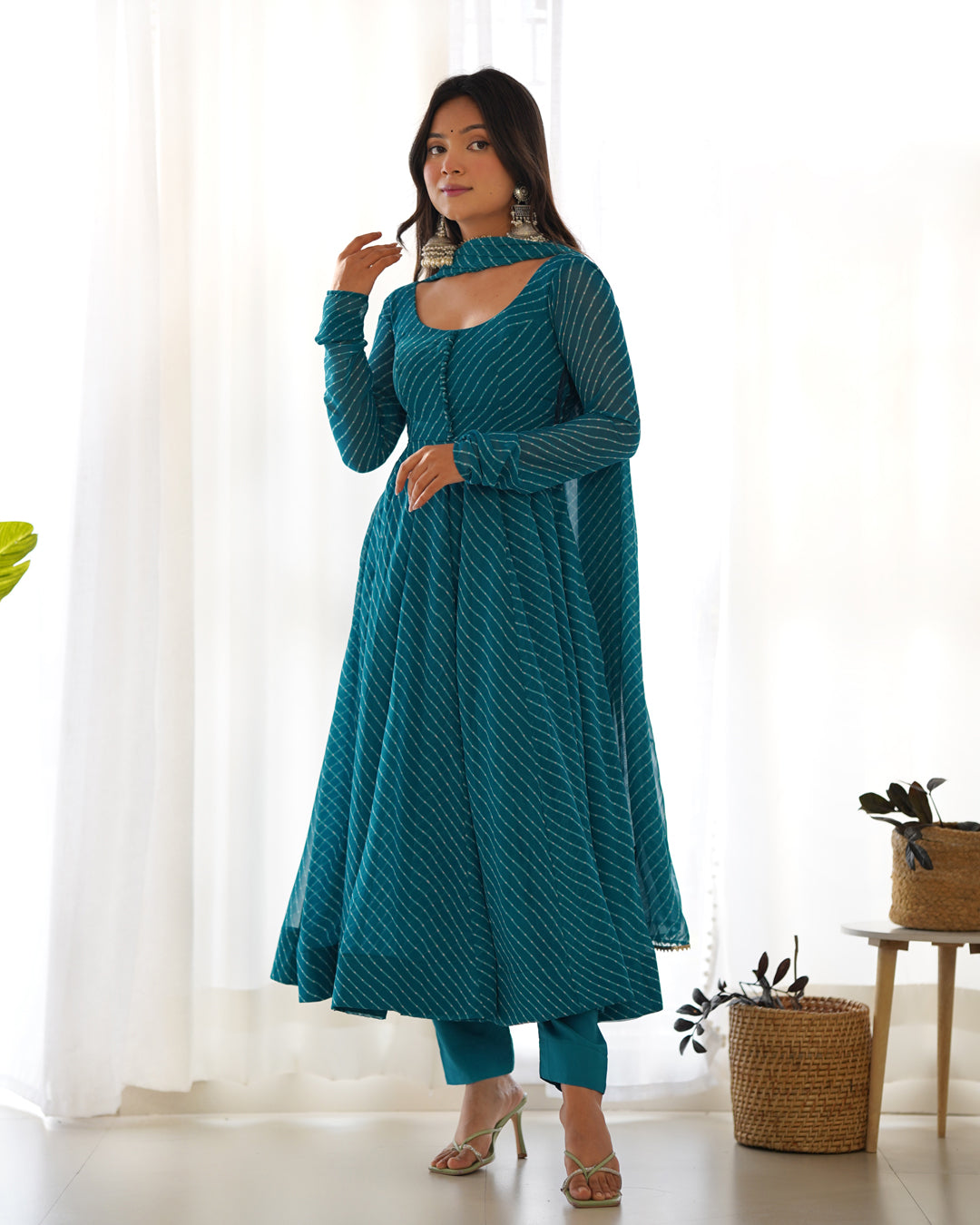 Women Leheriya Printed Georgette Anarkali Kurta Set