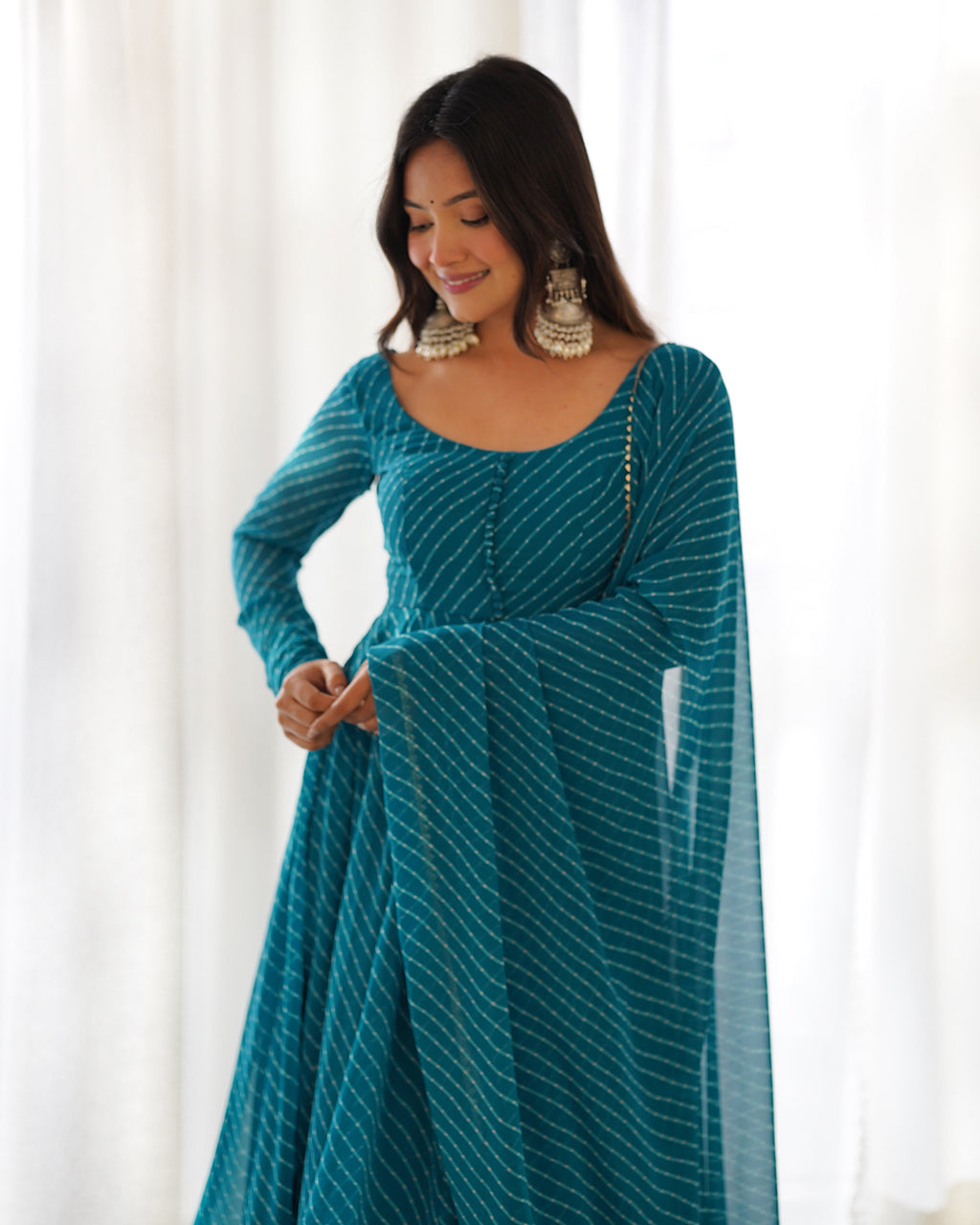 Women Leheriya Printed Georgette Anarkali Kurta Set