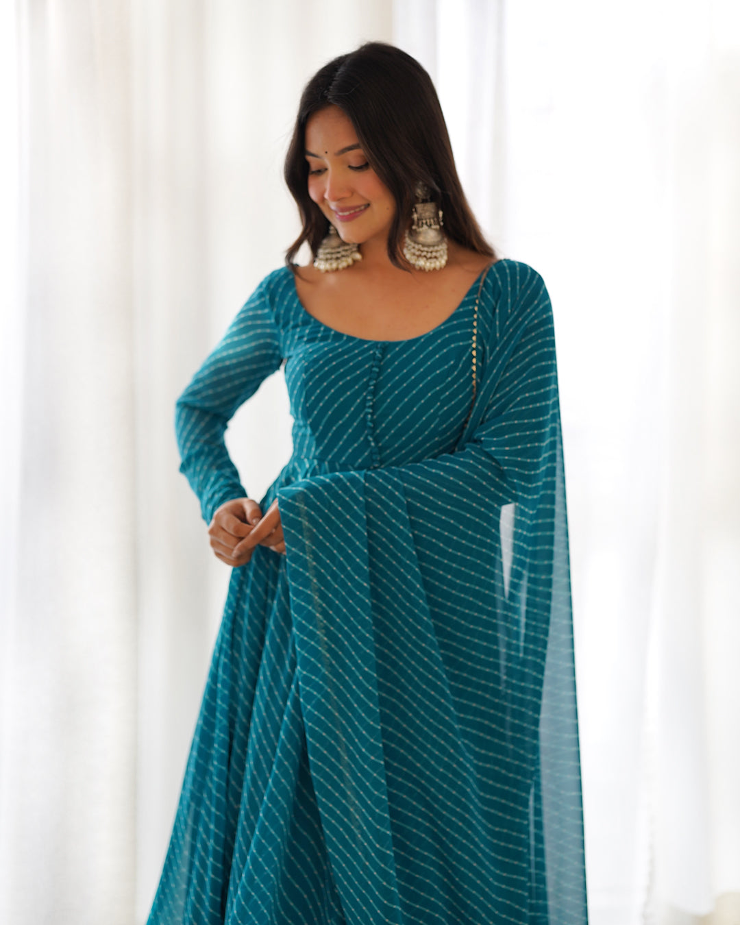 Women Leheriya Printed Georgette Anarkali Kurta Set