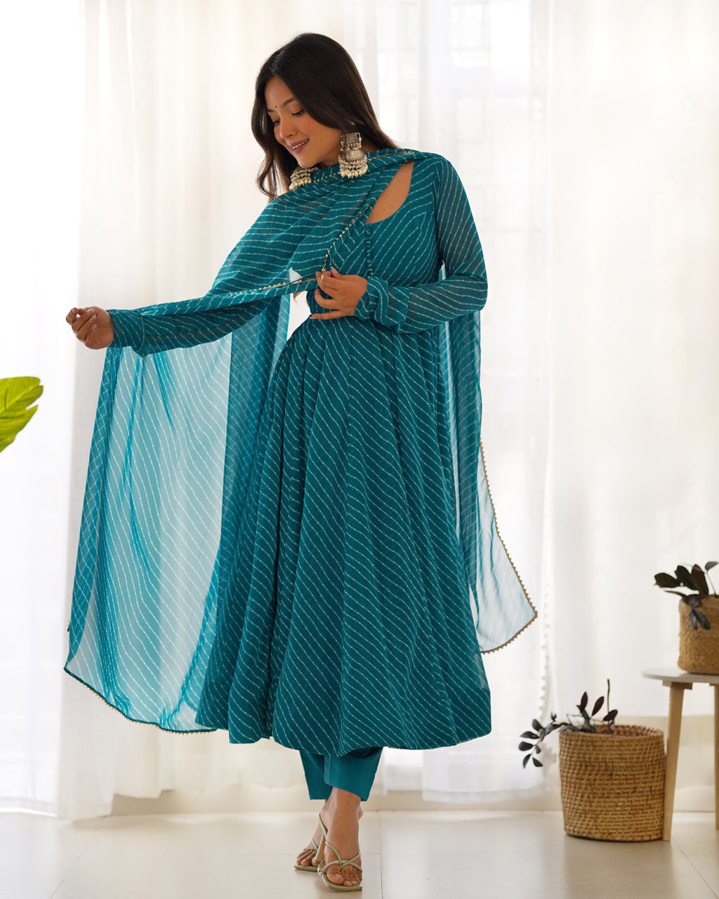 Women Leheriya Printed Georgette Anarkali Kurta Set