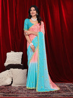 Chinon Saree in Dual Tone Shades with Embroidered Moti Border