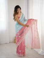 Trendy Crunchy Peding Fabric with Heavy Cotton Thread Embroidery & Cut Work Border