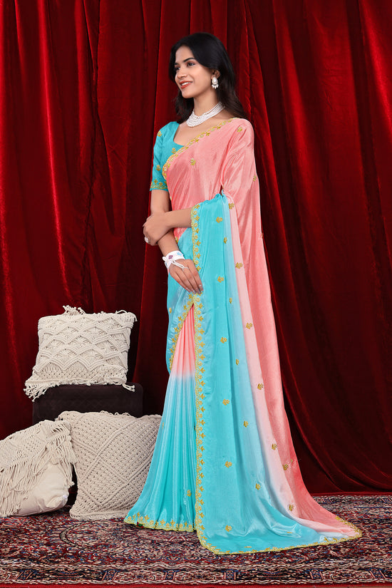 Chinon Saree in Dual Tone Shades with Embroidered Moti Border