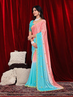 Chinon Saree in Dual Tone Shades with Embroidered Moti Border