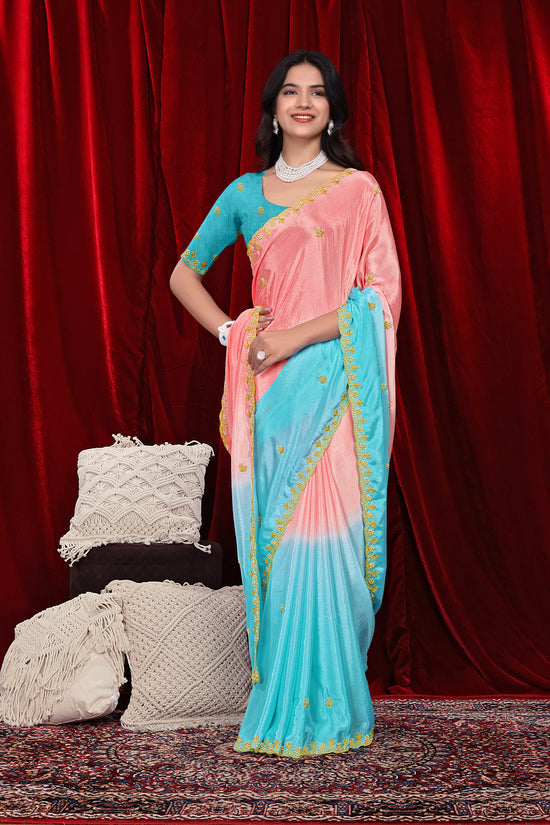 Chinon Saree in Dual Tone Shades with Embroidered Moti Border
