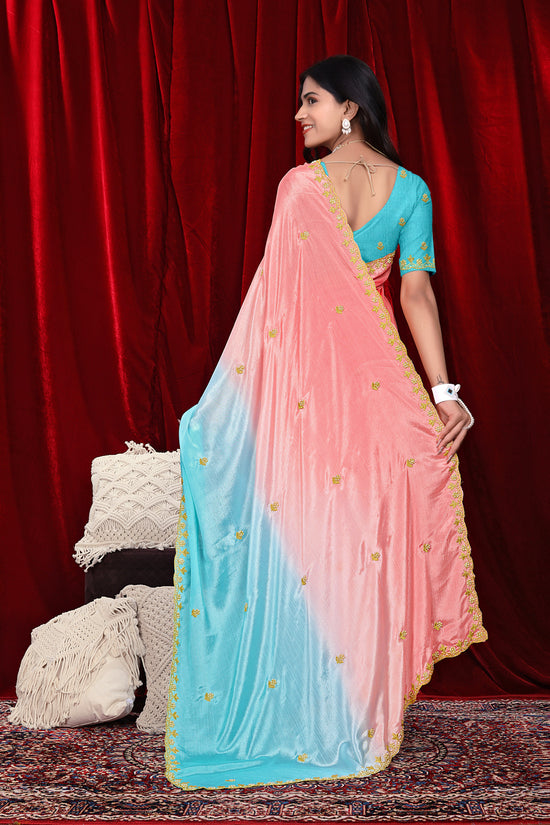 Chinon Saree in Dual Tone Shades with Embroidered Moti Border