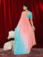 Chinon Saree in Dual Tone Shades with Embroidered Moti Border