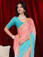 Chinon Saree in Dual Tone Shades with Embroidered Moti Border