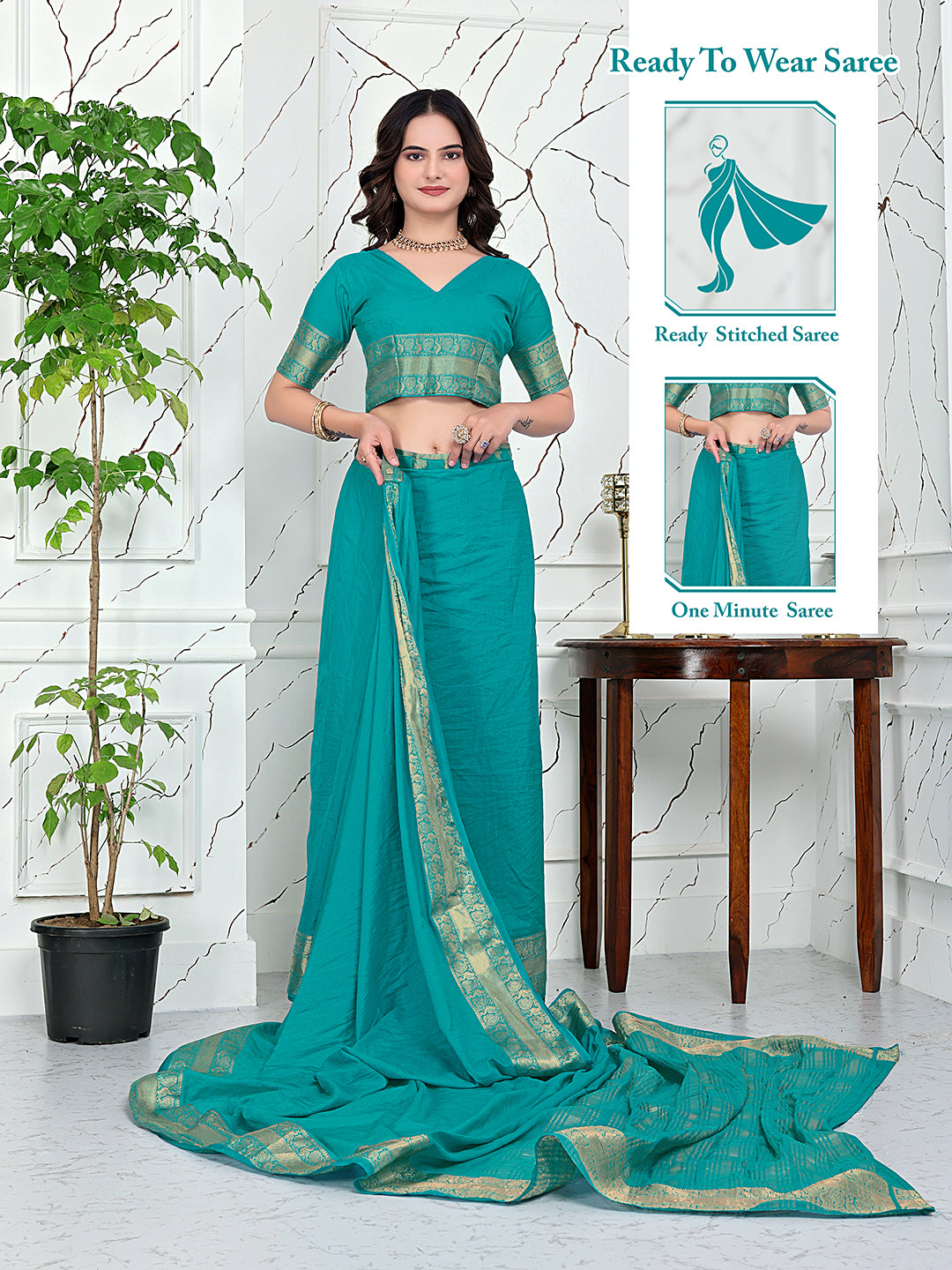 Ready-to-Wear Jacquard Saree in Crepe Banarasi Fabric