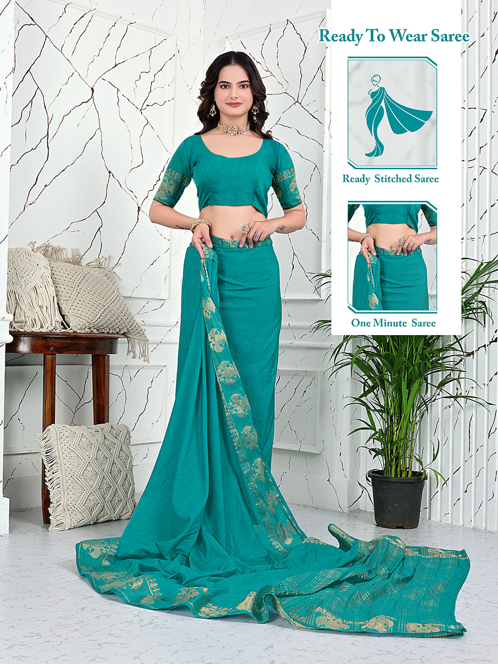 Ready-to-Wear Banarasi Jacquard Saree in Crepe Fabric