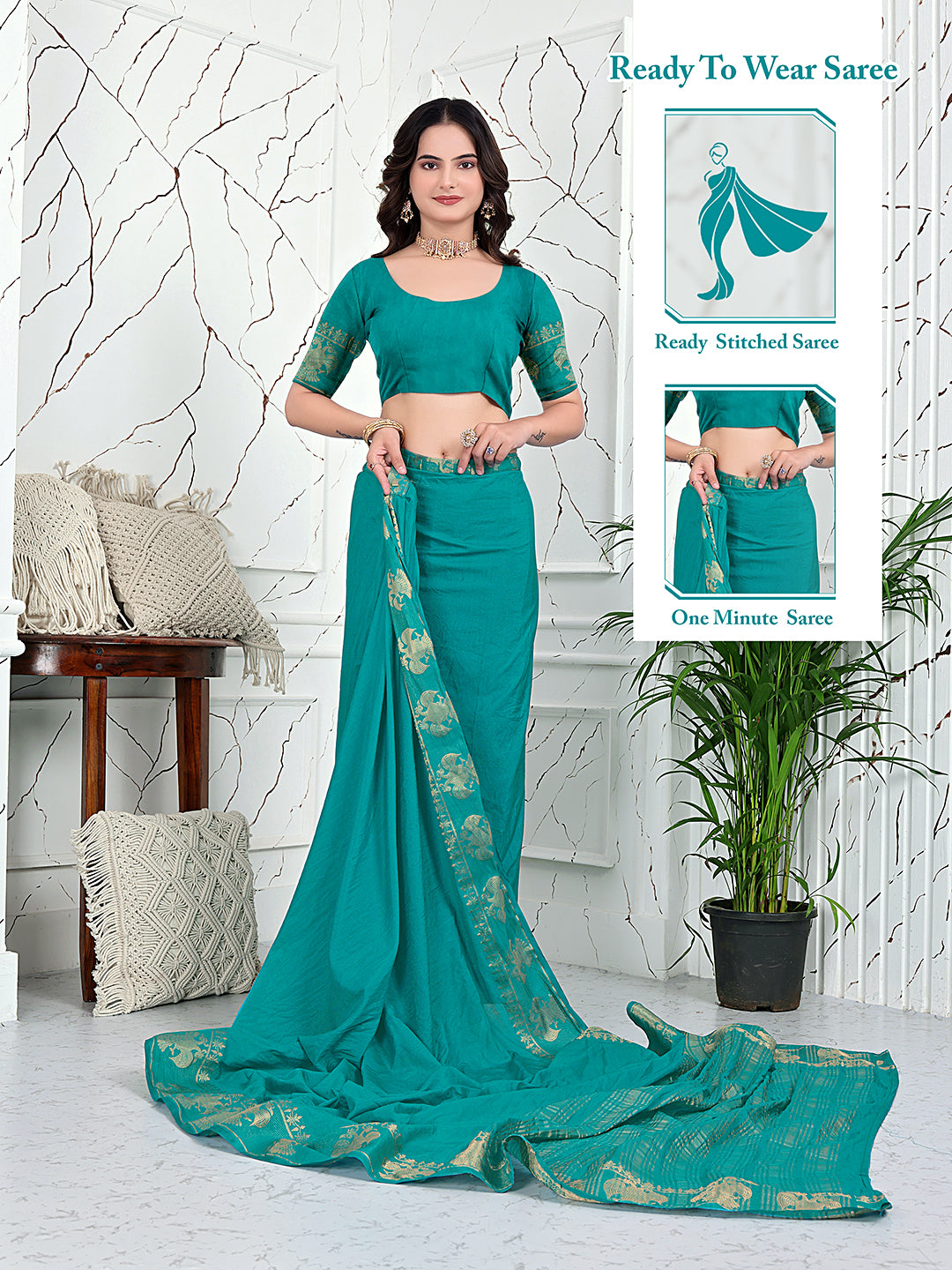 Ready-to-Wear Banarasi Jacquard Saree in Crepe Fabric