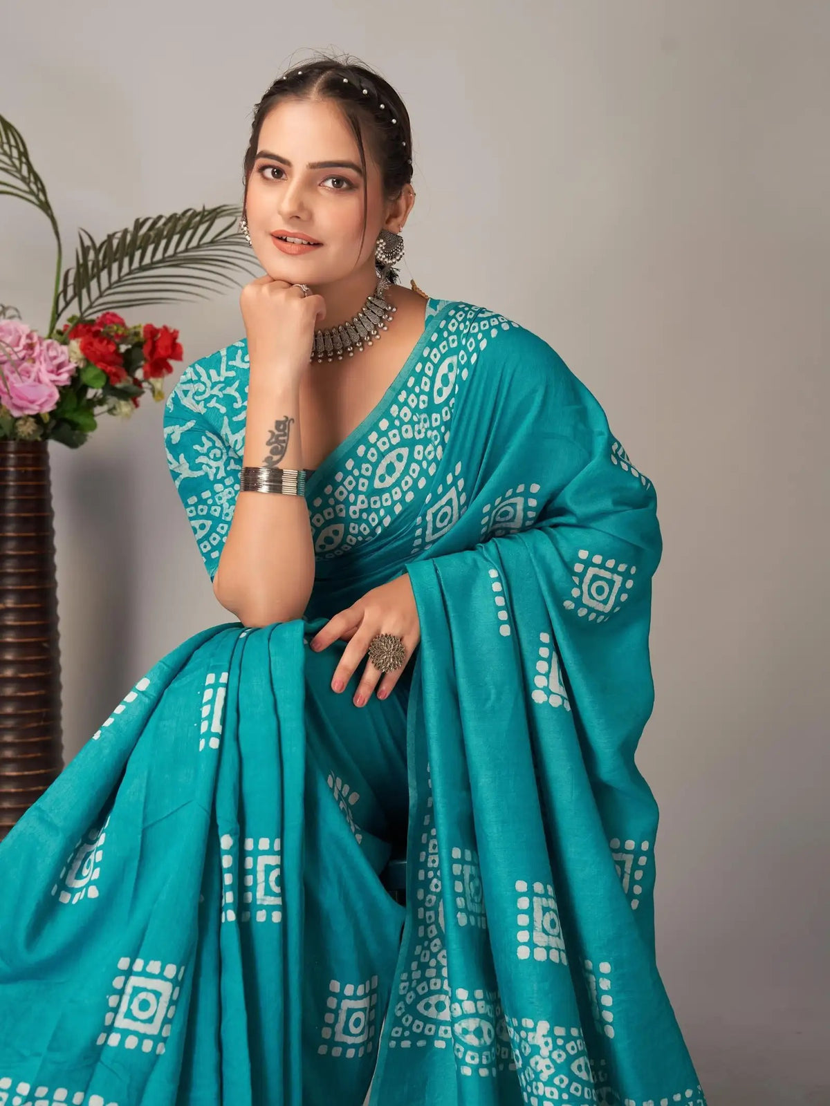 Mul Cotton Printed Saree for Women with Unstitched Blouse Piece