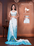 Ready to Wear Silk Crepe Floral Print Saree with Unstitched Blouse for Party Wear