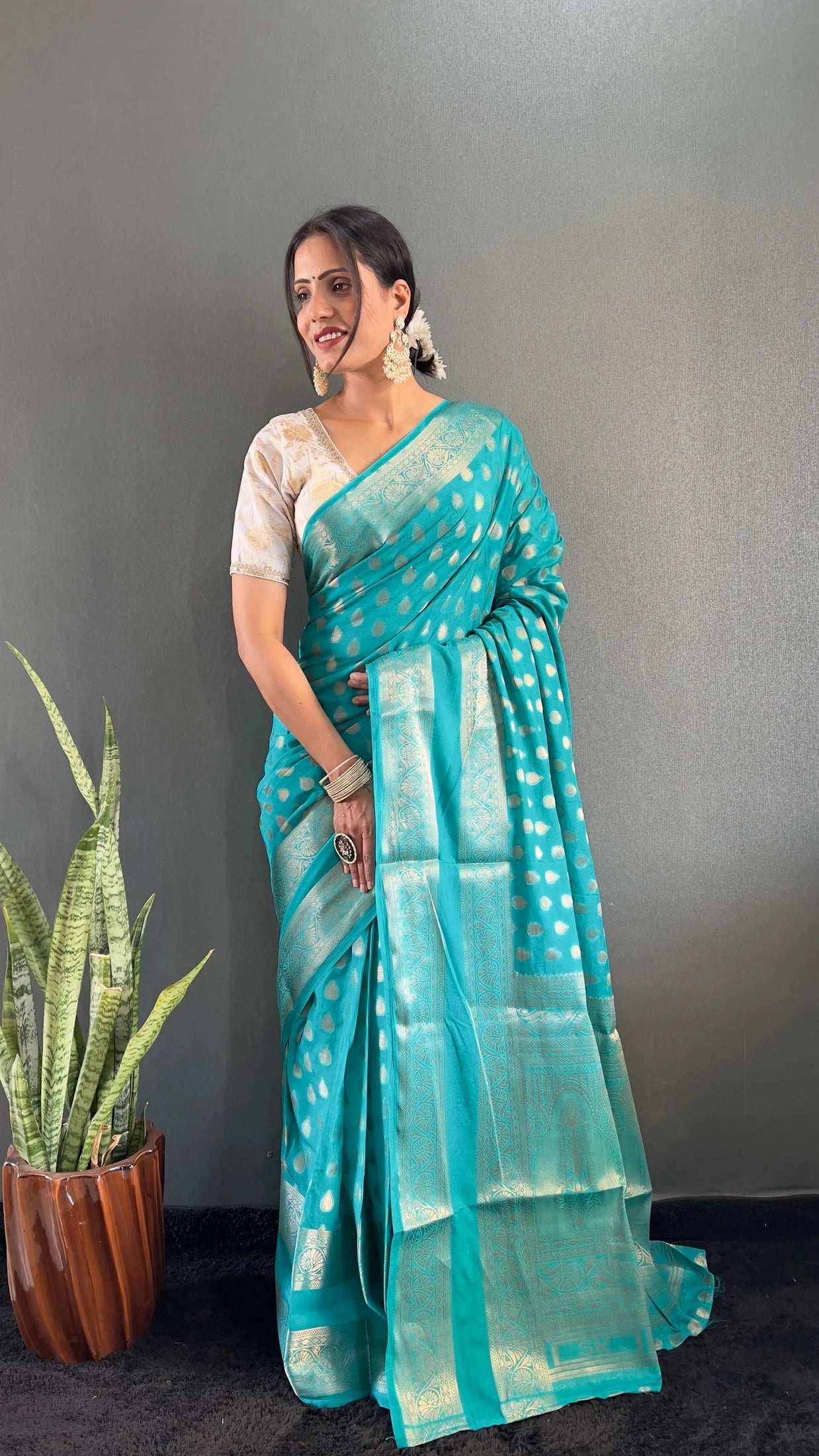 Ready to Wear Pure Banarasi Georgette Saree With Ready Made Blouse