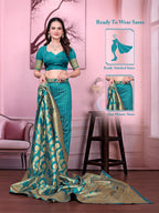 Ready to Wear Banarasi Jacquard Floral Print Party Saree with Unstitched Blouse