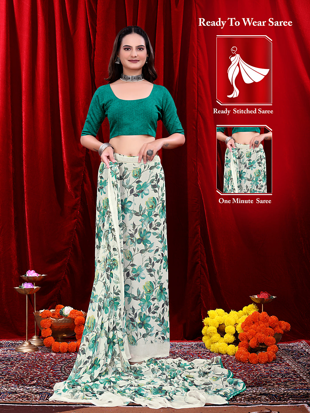 Ready-to-wear Floral Printed Georgette Saree