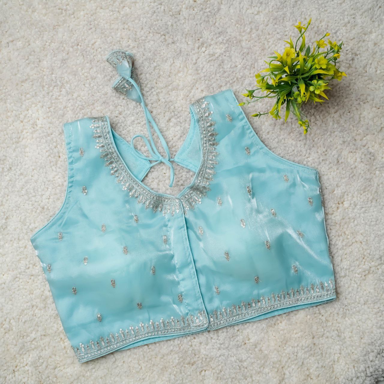 Readymade Jimmy Choo Fabric Embroidered Blouse with Front Hook & Back Tussels