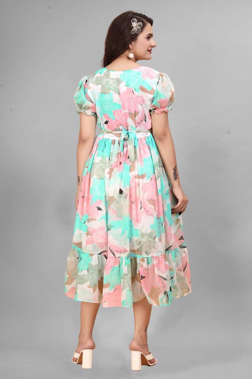 Graceful Light Blue Fit and Flare Dress for Women