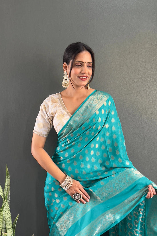 Ready to Wear Pure Banarasi Georgette Saree With Ready Made Blouse