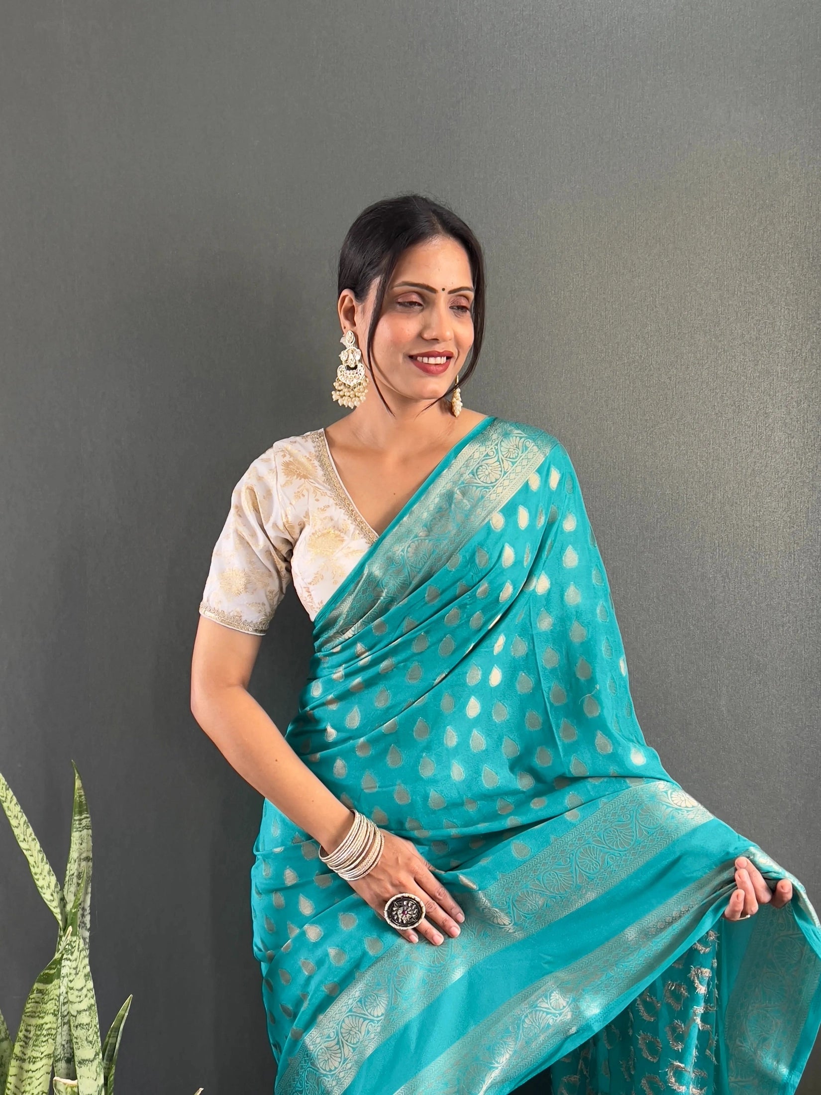 Ready to Wear Pure Banarasi Georgette Saree With Ready Made Blouse