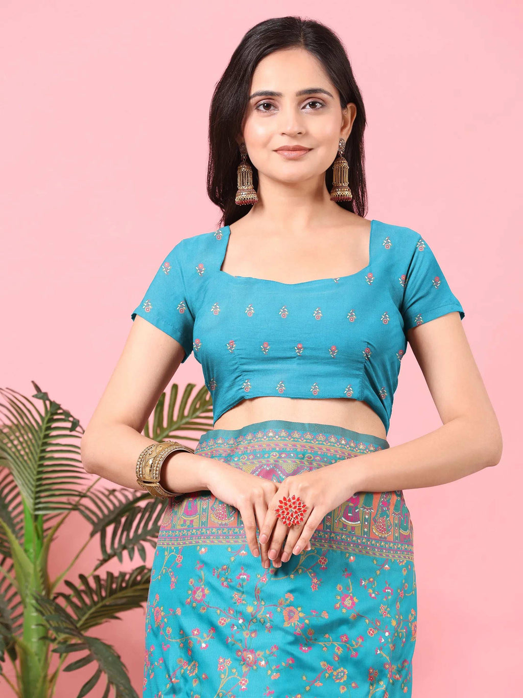 Floral Printed Woven Zari Pashmina Saree