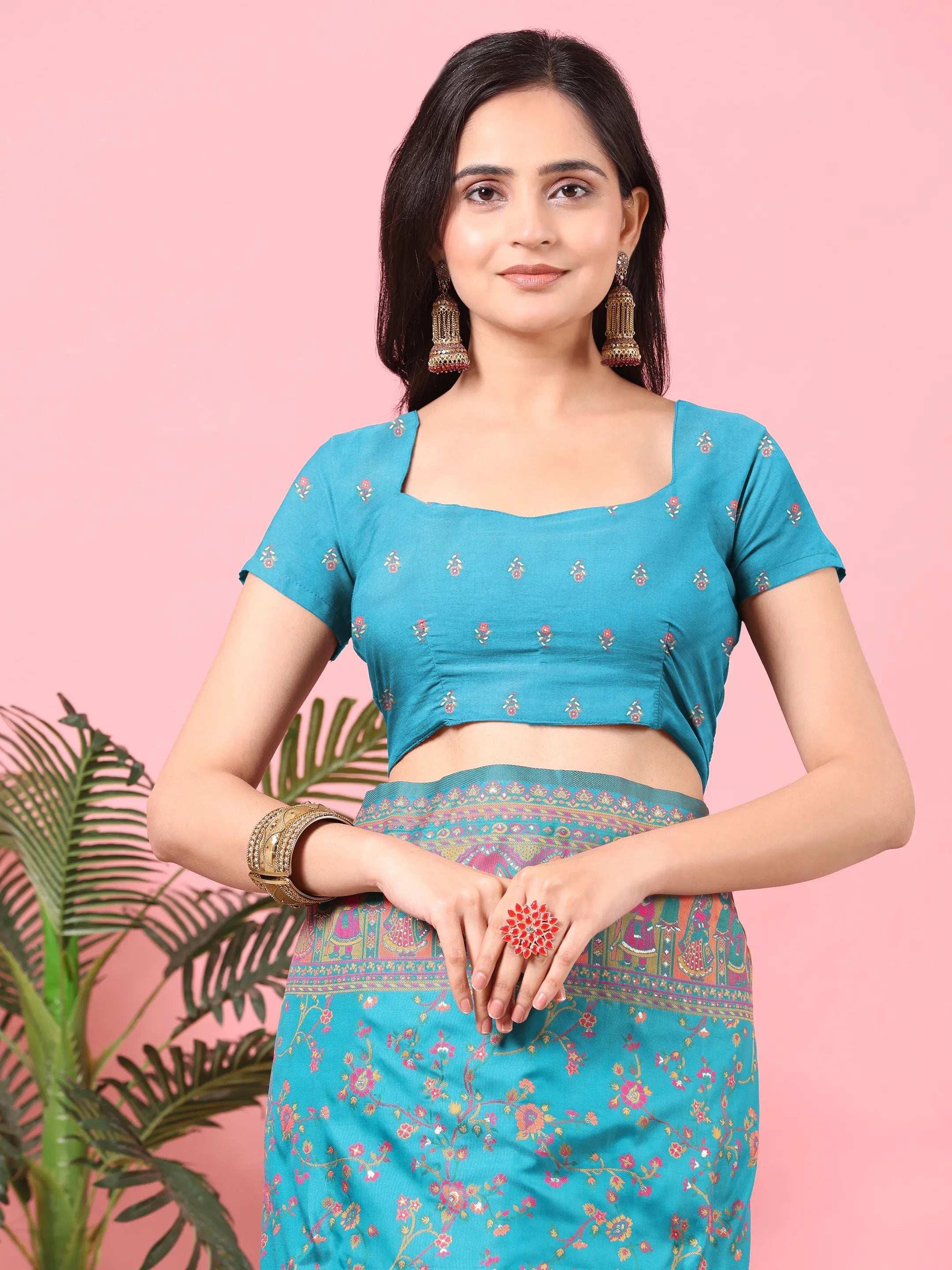 Floral Printed Woven Zari Pashmina Saree