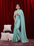 Chinon Solid Saree with Embroidered Lace Border