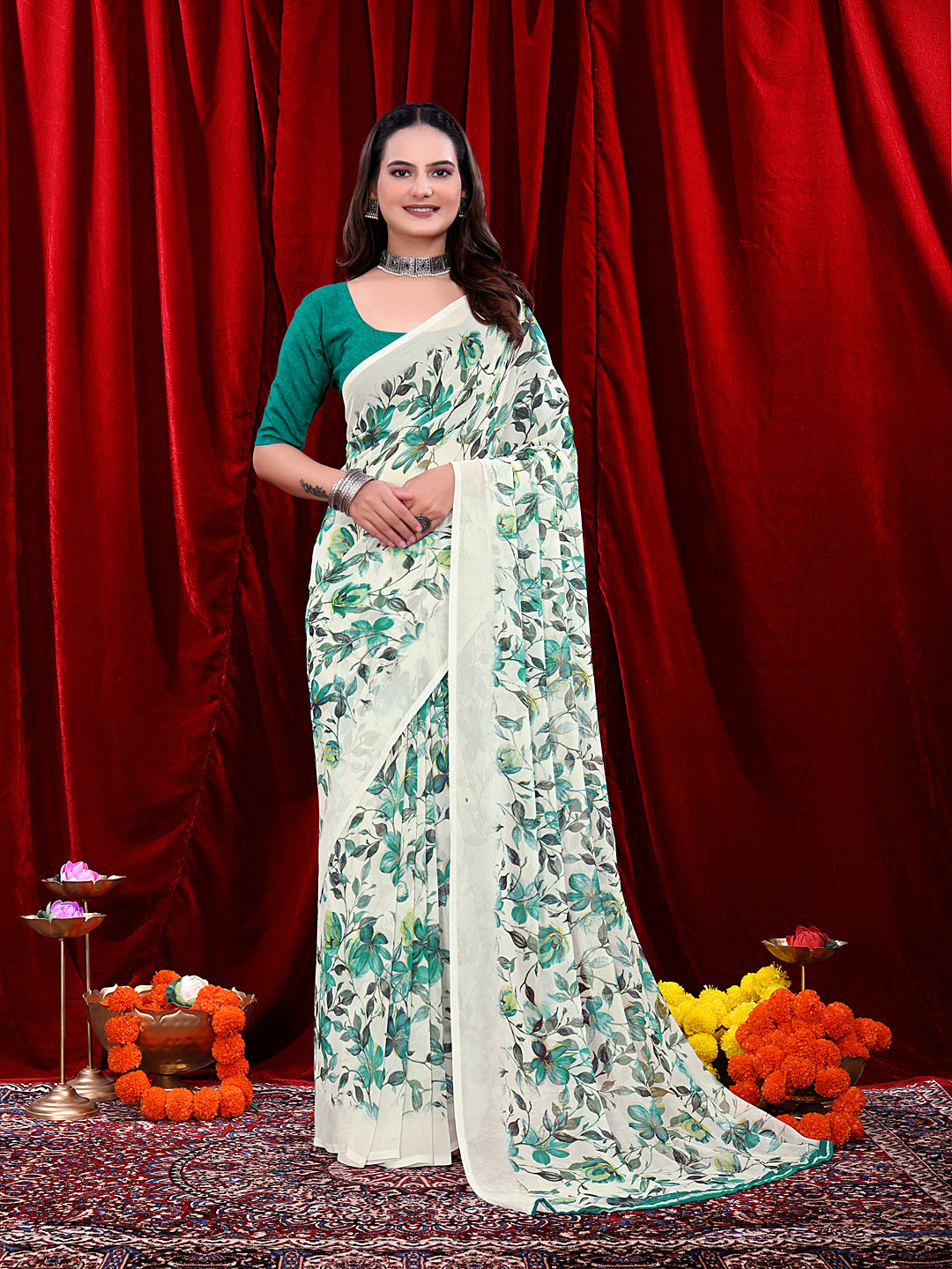 Ready-to-wear Floral Printed Georgette Saree