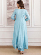 Embroidery Vichitra Silk Anarkali Kurta Pant Set With Dupatta
